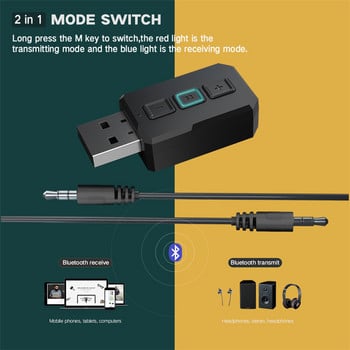 RT02 USB 5.0 Bluetooth адаптер Dongle Handsfree Аудио приемници Безжични предаватели с AUX RCA 3.5MM жак Стерео за PC TV