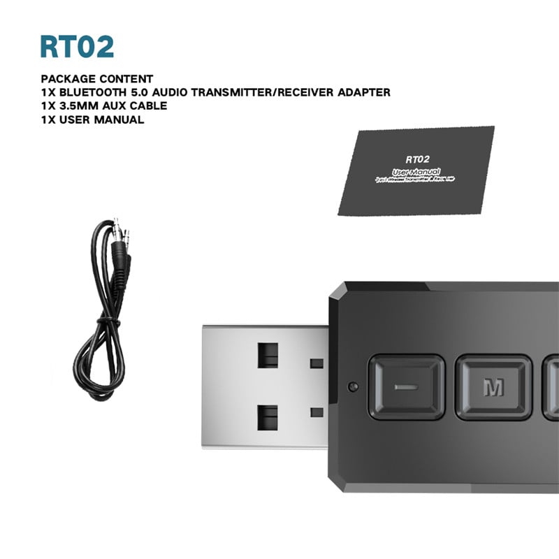 RT02 USB 5.0 Bluetooth adapter Dongle kihangosító hangvevő Vezeték nélküli adók AUX RCA 3,5 mm Jack sztereóval PC TV-hez