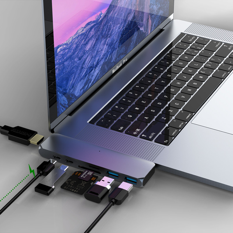 DC701 hub USB C na HDMI USB A SD kartica Micro SD kartica za MacBook Pro Thunderbolt 3 Docking Dual USB Type C HUB
