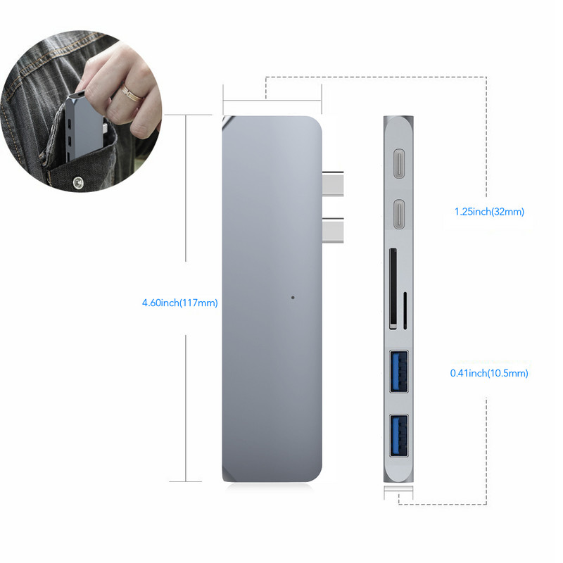 DC701 hub USB C na HDMI USB A SD kartica Micro SD kartica za MacBook Pro Thunderbolt 3 Docking Dual USB Type C HUB