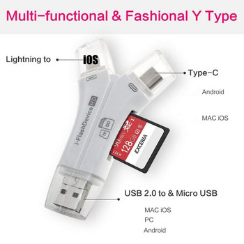 4-σε-1 Otg Card Reader Καθολικό πολυλειτουργικό κινητό τηλέφωνο Tf SD Κάμερα Multi Interface Card Reader with App