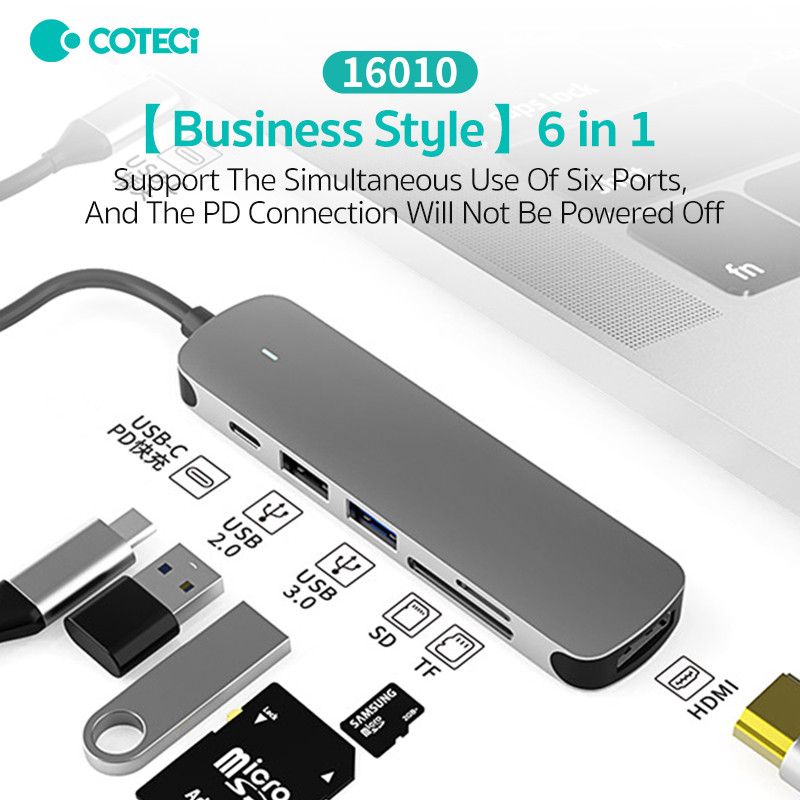 Coteetci Docking 6in1 Hub Type-C Pd Usb3.0 Usb2.0 Hdml Usb-C2.0 Sd Tf Card Reade Docking Station Accesorii pentru computer