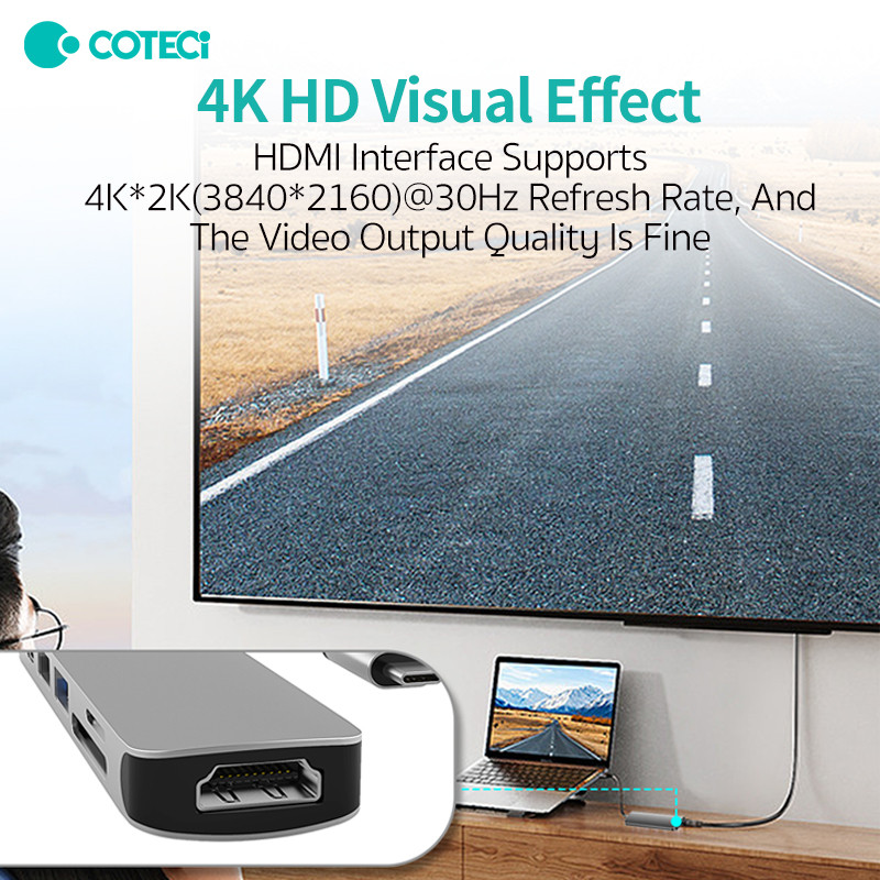 Coteetci Docking 6in1 Hub Type-C Pd Usb3.0 Usb2.0 Hdml Usb-C2.0 Sd Tf Card Reade Docking Station Accesorii pentru computer