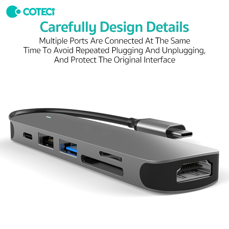 Coteetci Docking 6in1 Hub Type-C Pd Usb3.0 Usb2.0 Hdml Usb-C2.0 Sd Tf Card Reade Docking Station Accesorii pentru computer