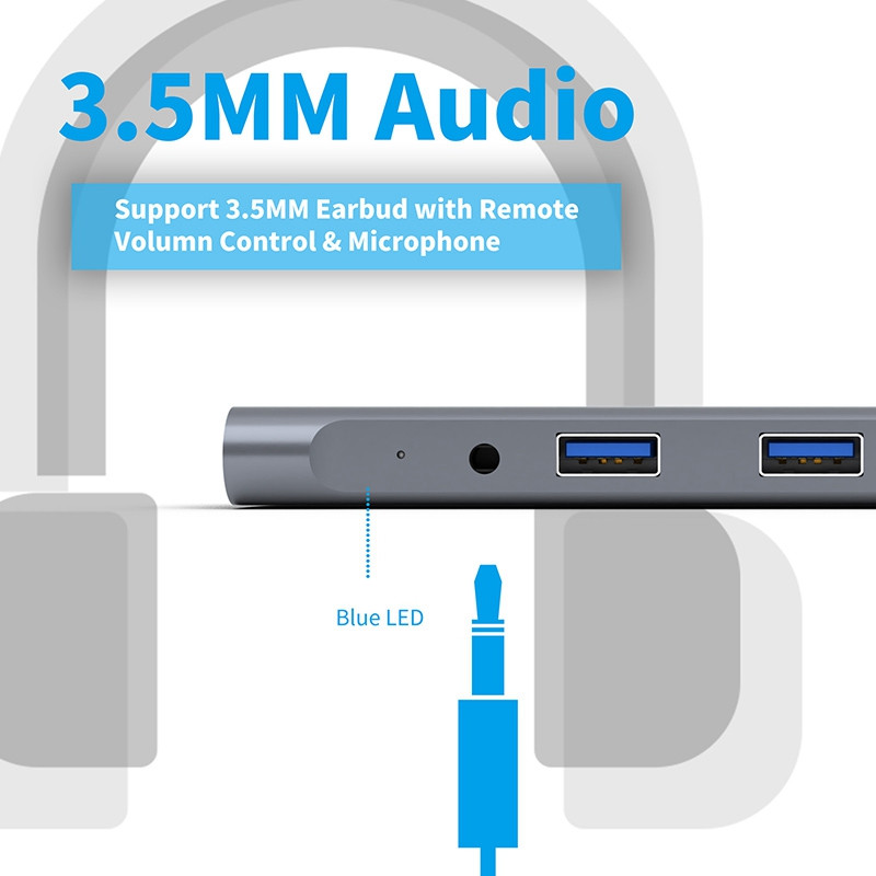 Αλουμίνιο USB-C Docking Station 5 In1 Type C Hub HDMI USB 2.0/USB 3.0 Audio 3,5Mm Ports Expander Adapder for PC