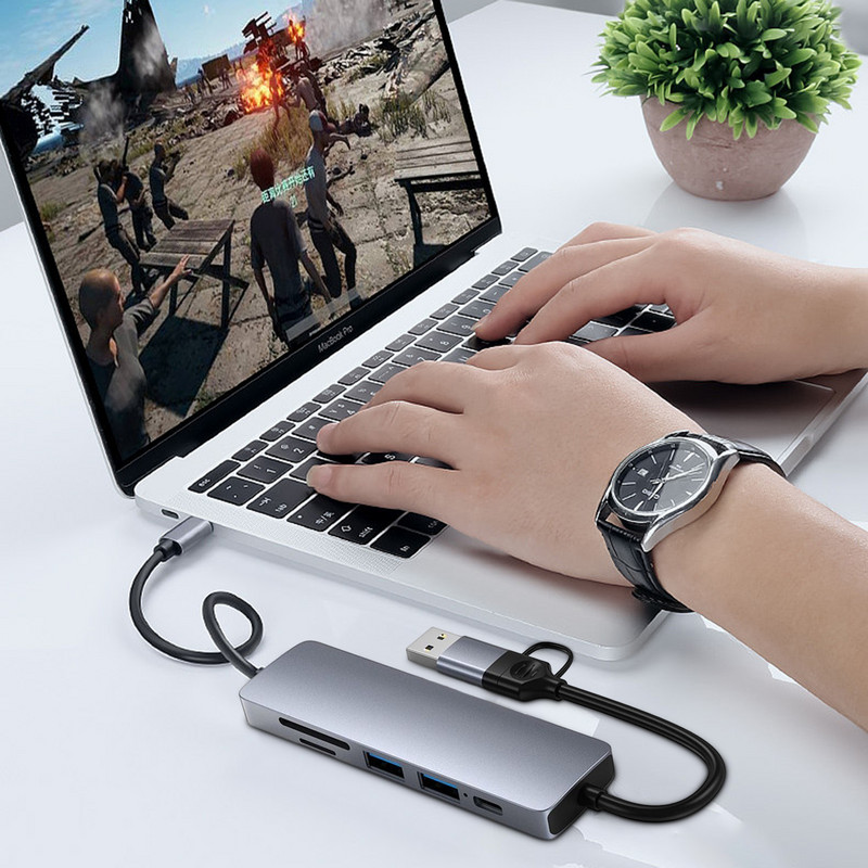 Novi USB C Hub Adapter USB C Dongle Čitač SD kartica Čitač MicroSD kartica Kompatibilan za MacBook i Windows