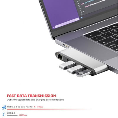 5gbps USB C šakotuvas Rj45 garso lizdo kortelių skaitytuvo adapteris Super Speed Type C stalinio kompiuterio prijungimo stoties telefono priedai, skirti Macbook Pro