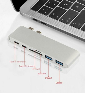 USB C HUB Dual Type-C σε USB 3.0 TF SD Reader για M2 M1 MacBook Pro Air Adapter Thunderbolt 3 Dock USB C 3.1 Type C HUB