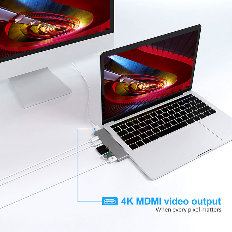 USB 3.1 Type-C hub HDMI-kompatibilis adapterhez 4K Thunderbolt 3 USB C hub Usb3.0 TF SD olvasónyílással PD MacBook Air Pro M1-hez