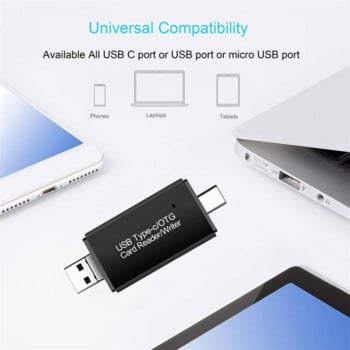 Grwibeou 3 σε 1 Micro SD Card Reader OTG USB Type C Card Reader για USB Micro SD Adapter Driver Smart Card Memory Reader