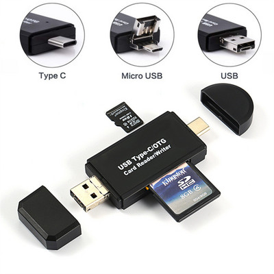 Grwibeou 3 σε 1 Micro SD Card Reader OTG USB Type C Card Reader για USB Micro SD Adapter Driver Smart Card Memory Reader