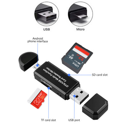 Grwibeou 3 σε 1 Micro SD Card Reader OTG USB Type C Card Reader για USB Micro SD Adapter Driver Smart Card Memory Reader