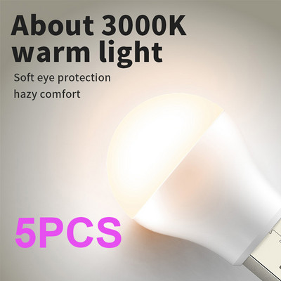 5 buc. Lampă cu priză Mini USB Computer Încărcare cu energie mobilă Lămpi de cărți mici USB cu LED pentru protecția ochilor Lumină de lectură Becuri de noapte