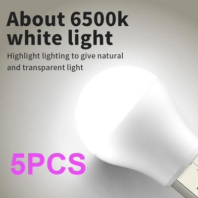 5 buc. Lampă cu priză Mini USB Computer Încărcare cu energie mobilă Lămpi de cărți mici USB cu LED pentru protecția ochilor Lumină de lectură Becuri de noapte