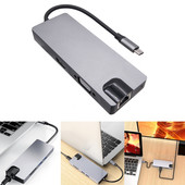 USB C prijungimo stotis 8 viename šakotuvo adapteris su 4K+VGA+USB 3.0 prievadu+PD+Ethernet+SDTF prijungimo stotimi