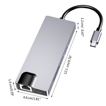 USB C докинг станция 8 в 1 хъб адаптер с 4K+VGA+USB 3.0 порт+PD+Ethernet+SDTF докинг станция