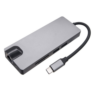 USB C prijungimo stotis 8 viename šakotuvo adapteris su 4K+VGA+USB 3.0 prievadu+PD+Ethernet+SDTF prijungimo stotimi