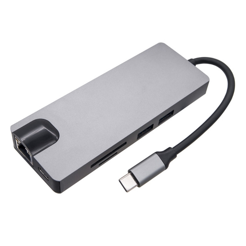 USB C prijungimo stotis 8 viename šakotuvo adapteris su 4K+VGA+USB 3.0 prievadu+PD+Ethernet+SDTF prijungimo stotimi