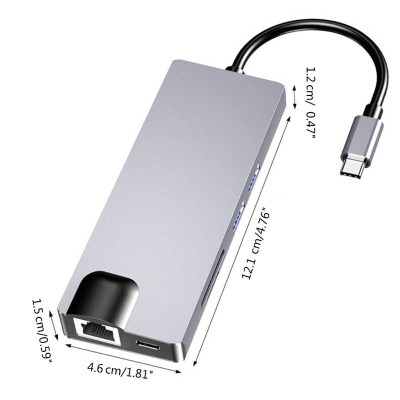 USB C prijungimo stotis 8 viename šakotuvo adapteris su 4K+VGA+USB 3.0 prievadu+PD+Ethernet+SDTF prijungimo stotimi
