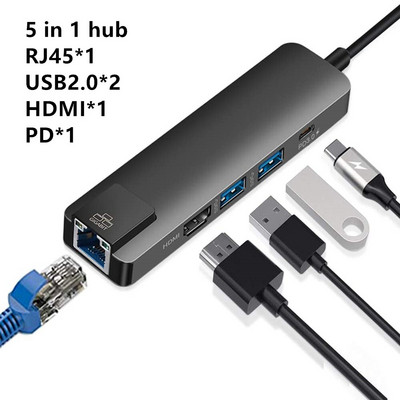 C tipo USB 3.1 koncentratorius, suderinamas su HDMI Rj45 PD USB 3.0 kelių adapterių doko priedai C tipo skirstytuvas 6 prievadų koncentratorius, skirtas MacBook Pro
