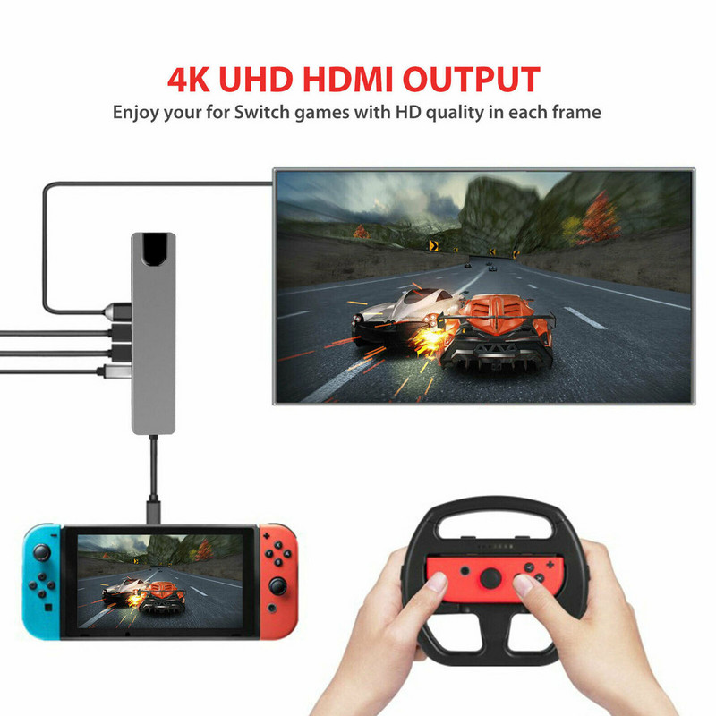 C tipo USB 3.1 koncentratorius, suderinamas su HDMI Rj45 PD USB 3.0 kelių adapterių doko priedai C tipo skirstytuvas 6 prievadų koncentratorius, skirtas MacBook Pro