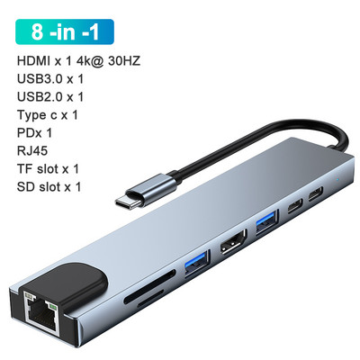 USB centrmezgla dokstacija Usb C HDmi centrmezgls 3 0 C tips vairāku centrmezglu doks Usb vairākas pieslēgvietas portatīvais USB pagarinātājs klēpjdatoram Macbook datoram