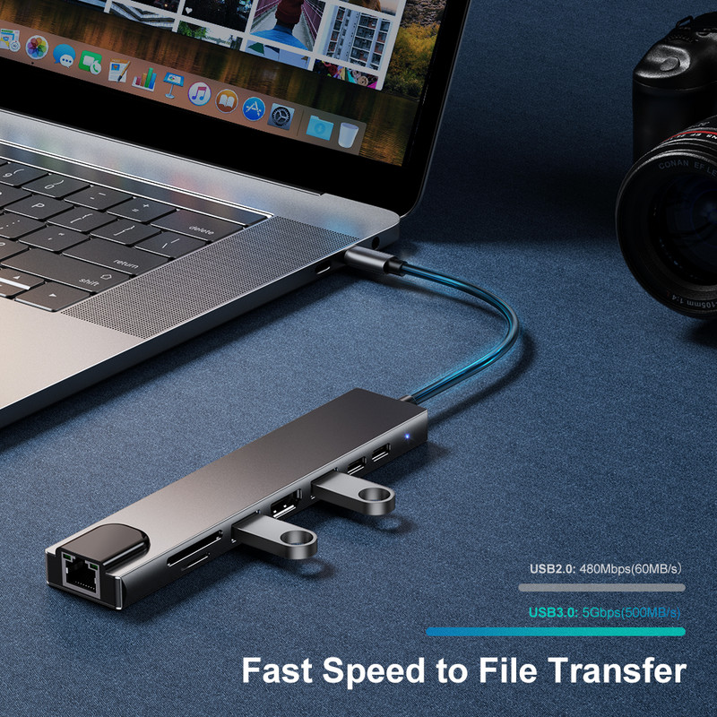 USB centrmezgla dokstacija Usb C HDmi centrmezgls 3 0 C tips vairāku centrmezglu doks Usb vairākas pieslēgvietas portatīvais USB pagarinātājs klēpjdatoram Macbook datoram