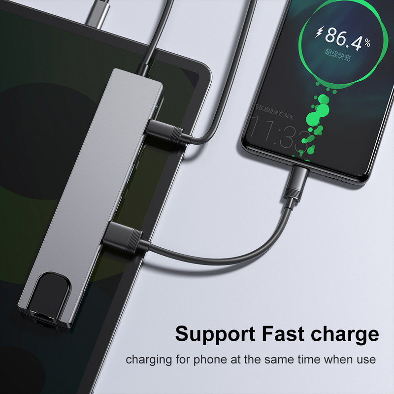 USB centrmezgla dokstacija Usb C HDmi centrmezgls 3 0 C tips vairāku centrmezglu doks Usb vairākas pieslēgvietas portatīvais USB pagarinātājs klēpjdatoram Macbook datoram