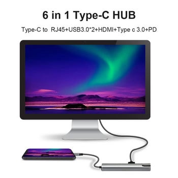 USB-C хъб 6 в 1 USB тип C докинг станция с 4K HDMI-съвместим изход USB 3.0 PD USB разширител за зареждане Компютърни аксесоари