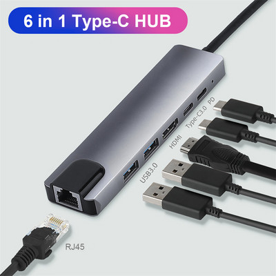 USB-C čvorište 6 u 1 USB tip C priključna stanica s 4K HDMI-kompatibilnim izlazom USB 3.0 PD USB ekspander za punjenje Računalna oprema