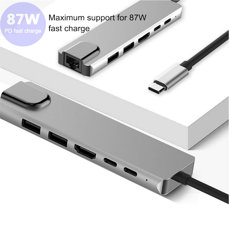 USB-C hub 6 az 1-ben C típusú USB dokkolóállomás 4K HDMI-kompatibilis kimenettel USB 3.0 PD USB töltőbővítő számítógép-tartozékok