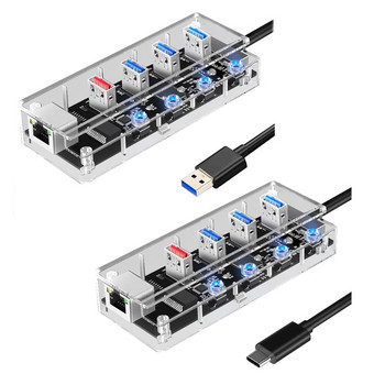 H7JF Type-c To Usb Hub Κάρτα δικτύου Gigabit Rj45 Laptop Five-in-one Docking Station with Switch Hub