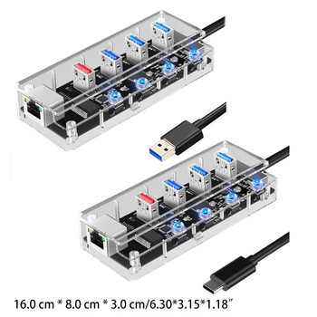 H7JF Type-c To Usb Hub Κάρτα δικτύου Gigabit Rj45 Laptop Five-in-one Docking Station with Switch Hub