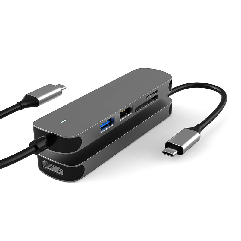 5-in-1 Type-C HUB 4K prijungimo stotis dviguba HDMI USB3.0 USB2.0 SD TF nešiojamojo kompiuterio prijungimo stotys Aliuminio lydinio Aukšta kokybė
