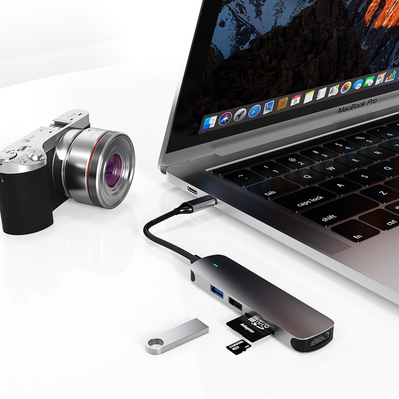 5-in-1 Type-C HUB 4K prijungimo stotis dviguba HDMI USB3.0 USB2.0 SD TF nešiojamojo kompiuterio prijungimo stotys Aliuminio lydinio Aukšta kokybė