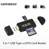 GRWIBEOU 3-u-1 USB 2.0 čitač SD kartica USB C čitač kartica TF/Mico SD čitač pametnih memorijskih kartica OTG adapter za čitač flash pogona