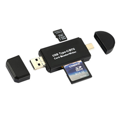 GRWIBEOU 3-u-1 USB 2.0 čitač SD kartica USB C čitač kartica TF/Mico SD čitač pametnih memorijskih kartica OTG adapter za čitač flash pogona