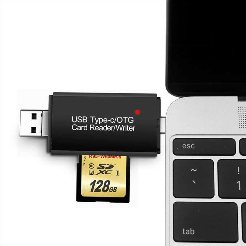 GRWIBEOU 3-u-1 USB 2.0 čitač SD kartica USB C čitač kartica TF/Mico SD čitač pametnih memorijskih kartica OTG adapter za čitač flash pogona