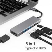 Hub multifuncțional 5 în 1 tip C la 4K USB 3.0 Adaptor pentru stație de andocare USB-C, Plug and Play Compatibilitate puternică