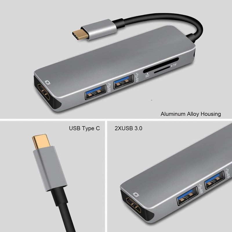 Hub multifuncțional 5 în 1 tip C la 4K USB 3.0 Adaptor pentru stație de andocare USB-C, Plug and Play Compatibilitate puternică