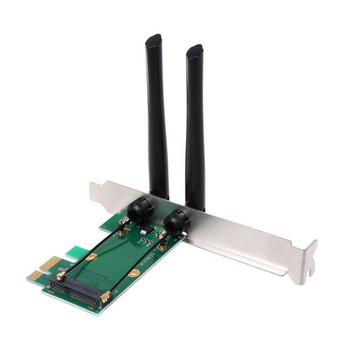 Ασύρματη κάρτα δικτύου Wifi Mini PCIE σε PCI-E 1X Προσαρμογέας WIFI επιφάνειας εργασίας για υπολογιστές wirh 2 κεραίες