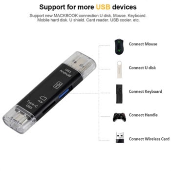 GRWIBEOU Тип C&MicroUSB & USB 3 в 1 OTG четец на карти Високоскоростен универсален OTG TF/USB за Micro SD TF OTG четец на карти Конектори