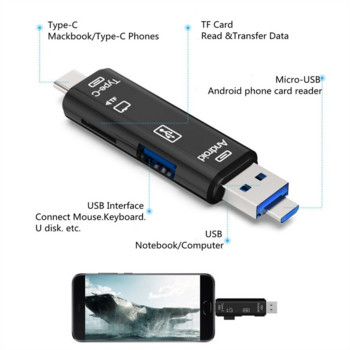 GRWIBEOU Τύπος C&MicroUSB & USB 3 σε 1 OTG Card Reader High-speed Universal OTG TF/USB for Micro SD TF OTG Cardreader Connectors