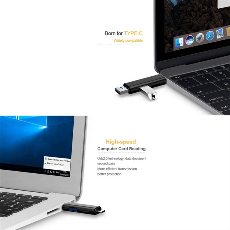 GRWIBEOU Type C&MicroUSB & USB 3 az 1-ben OTG kártyaolvasó Nagy sebességű univerzális OTG TF/USB Micro SD TF OTG kártyaolvasó csatlakozókhoz