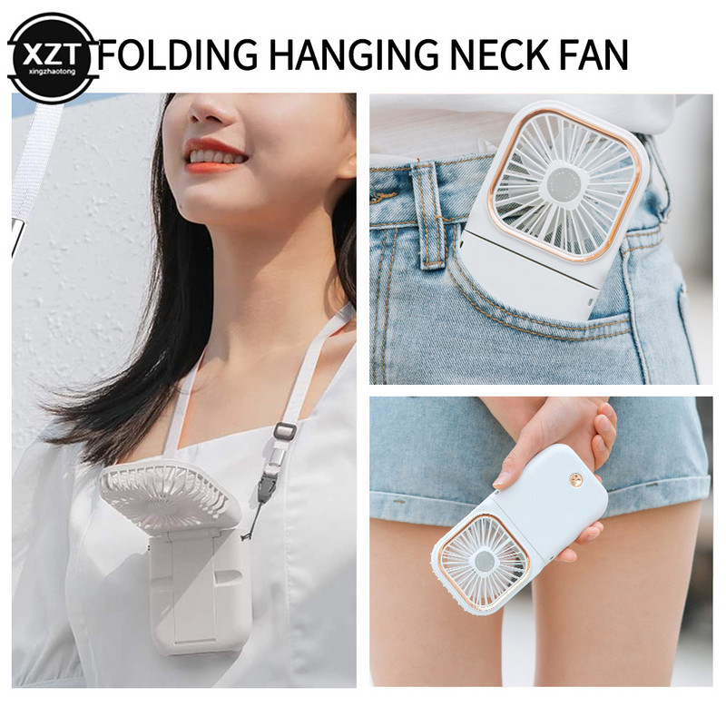 Rippuvad kaelaventilaatorid Mini kaasaskantav kaelarihma jahuti USB laetav toitepank käeshoitav elektriline õhkjahutus kokkupandav ventilaatori ventilaator