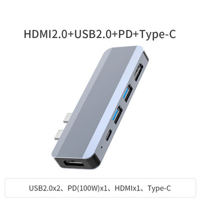 Διανομέας USB 3.1 Type-C σε Προσαρμογέας πολλαπλών διαιρέσεων Hdmi 4K Thunderbolt 3 Usb C Hub με υποδοχή Tf Sd Reader Pd για Macbook Pro Air Pc