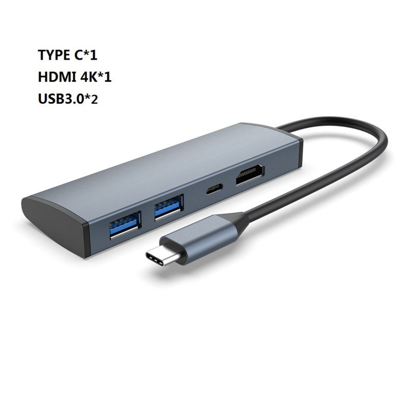 4 vienā USB-C klēpjdators C tipa USB centrmezgla vairāku portu adaptera dokstacija ar 3.0 USB HUB+TIPA C+HDMI vieglam klēpjdatoram