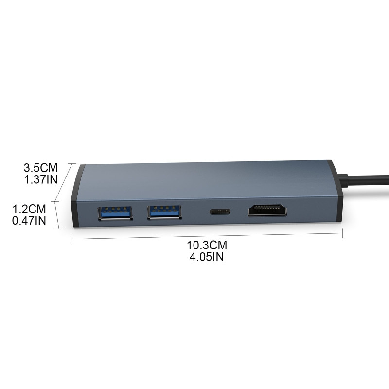 4 vienā USB-C klēpjdators C tipa USB centrmezgla vairāku portu adaptera dokstacija ar 3.0 USB HUB+TIPA C+HDMI vieglam klēpjdatoram