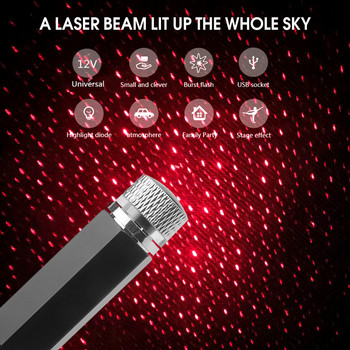 Kebidumei USB Starry Sky Lamp Car Atmosphere Light Decoration Star Ceiling Projection Lamp USB Car Ambient Light Red Blue