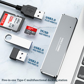 TYPE-C HUB többfunkciós dokkoló állomás számítógépes mobiltelefon-fejlesztő 5 az 1-ben USB3.0 TF/SD kártyaolvasó
